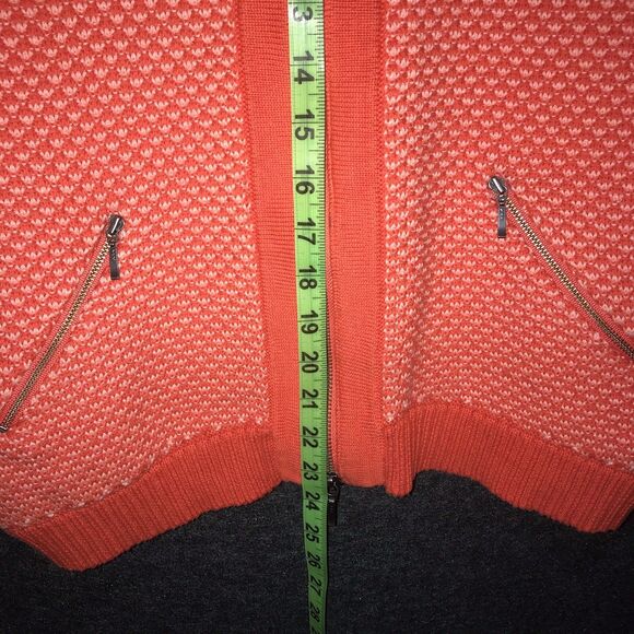 CAbi Cocoon Full-Zip Sweater Women's Medium Orange Geo Tight-Knit Dolman‎ Sleeve - Picture 9 of 9